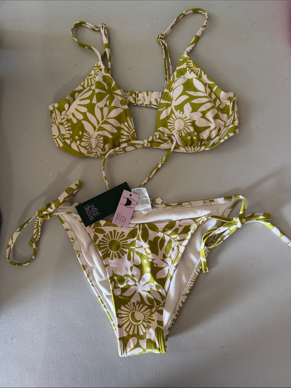 wild fable Olive Green Floral Tie-Side Bikini Set